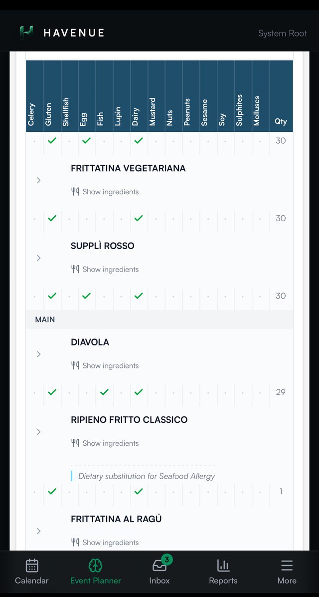 A suggested replacement dish for a guest with an allergy, shown on a phone for the chef to approve